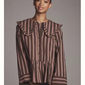 Anthropologie MAEVE COTTON LONG-SLEEVE COLLARED BLOUSE
